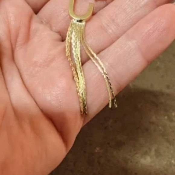 Dangle C-shape Earrings Swiping 925 stamp on pins Fashion Statement Gold Long - Picture 7 of 8